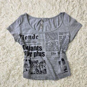 LA Banga Los Angeles Y2K Newspaper Graphic Crop Tee, Size Small